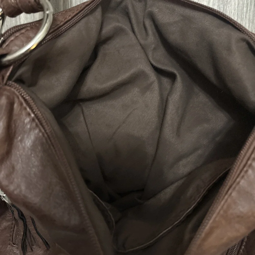 Dark brown leather purse shoulder bag hobo